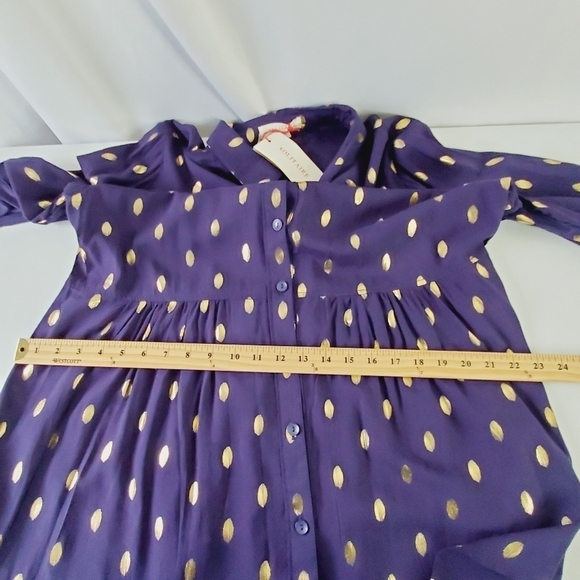 Solitaire Gold Dot Button Front Tunic Size XL Long Sleeve Hi-Low Hem Mini Dress - Picture 8 of 13